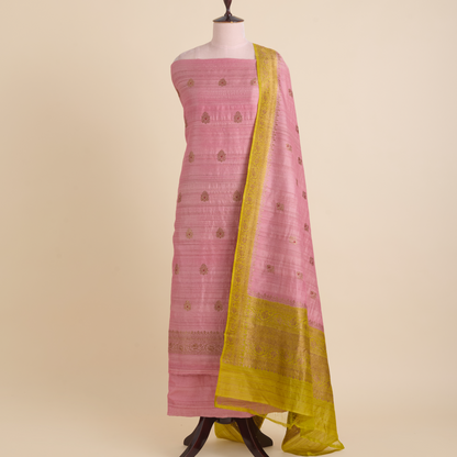 Peach Gicha Tussar Hand Woven Kurta Set with Dupatta