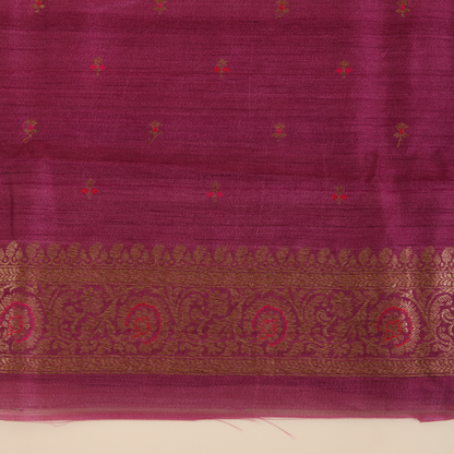 Wine Gicha Tussar Hand Woven Kurta Set with Dupatta