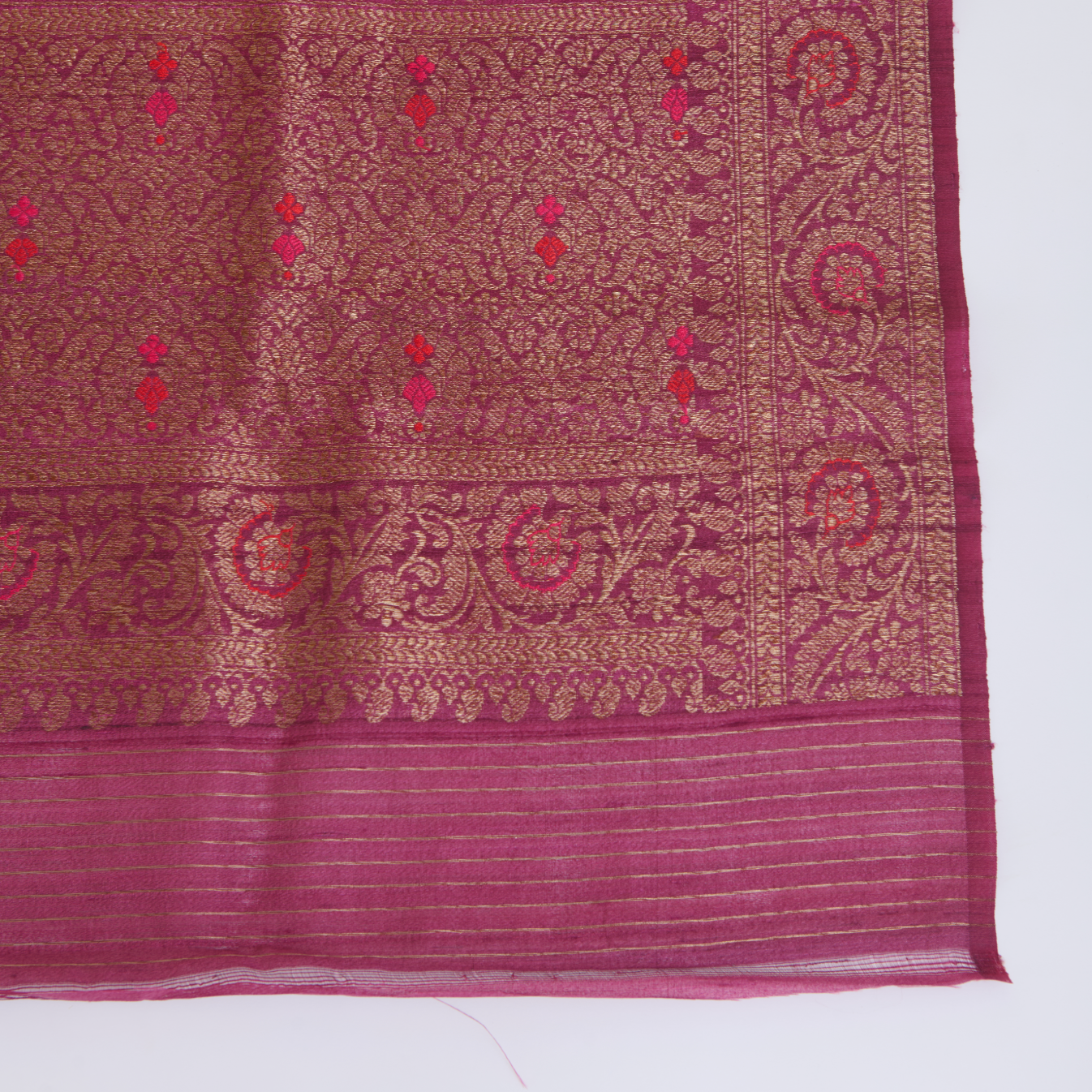 Wine Gicha Tussar Hand Woven Kurta Set with Dupatta