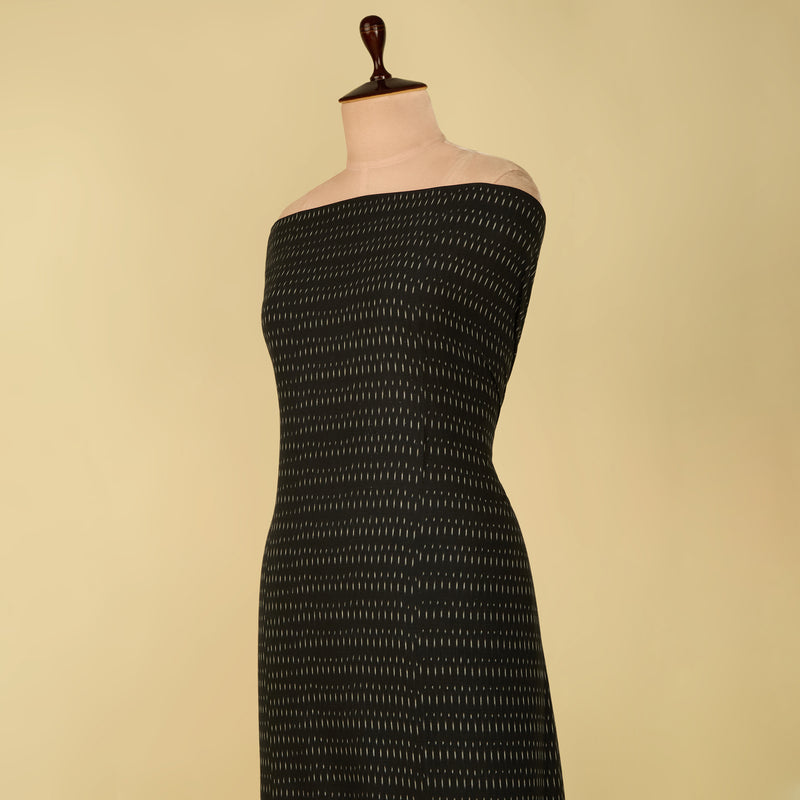 Black Handloom Cotton Ikat Fabric