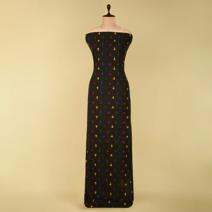 Charcoal Handloom Cotton Ikat Fabric