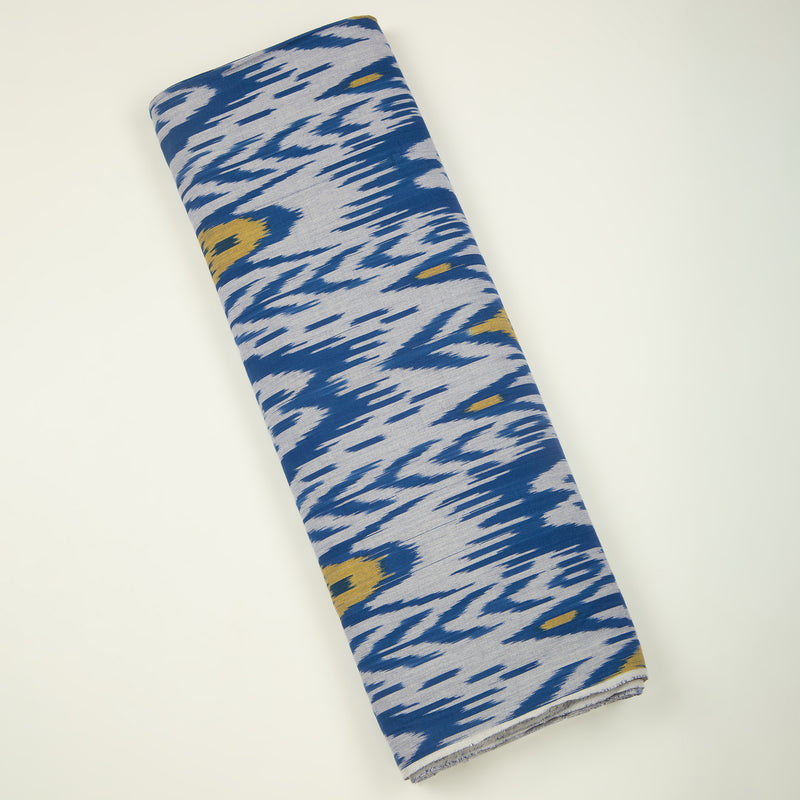 Blue Handloom Cotton Heavy Ikat Fabric