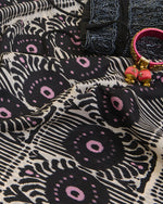 Black Habutai Silk Patola Printed Fabric