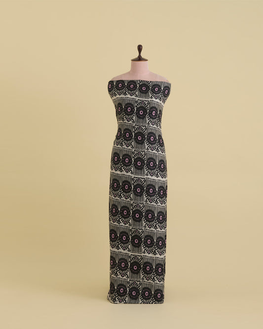 Black Habutai Silk Patola Printed Fabric