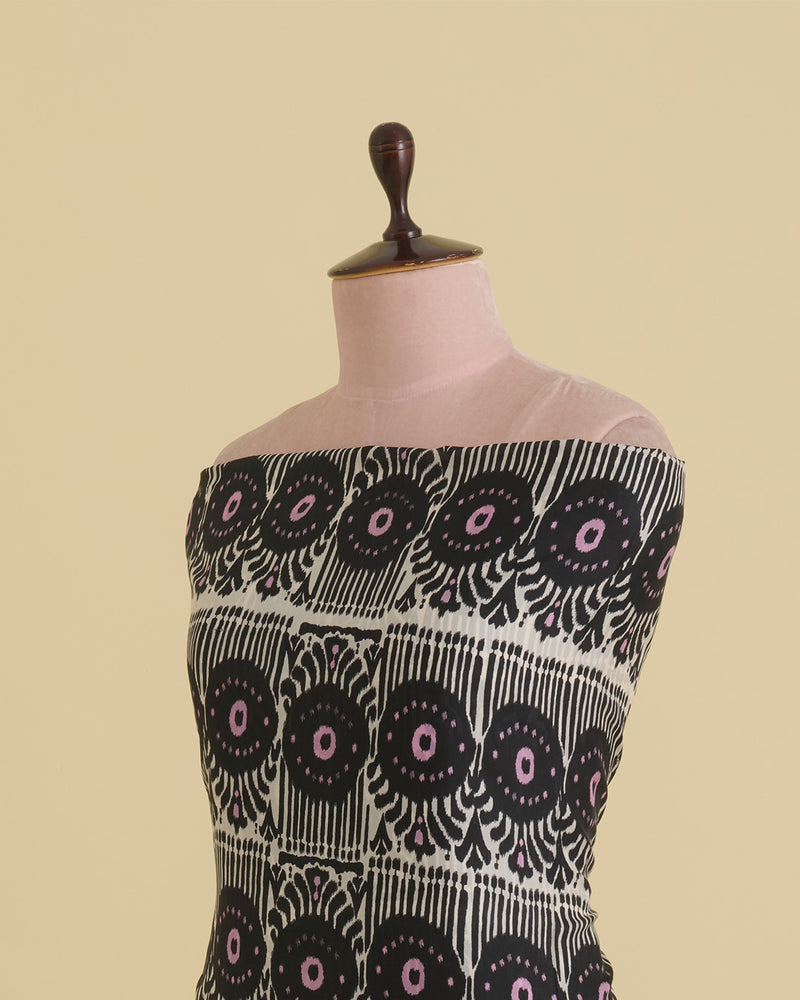 Black Habutai Silk Patola Printed Fabric