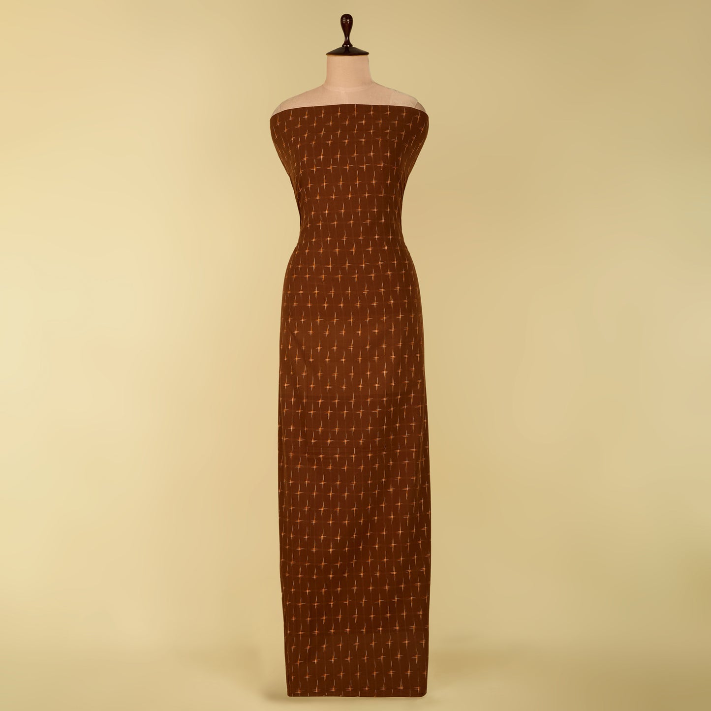 Coffee Brown Handloom Cotton Ikat Fabric