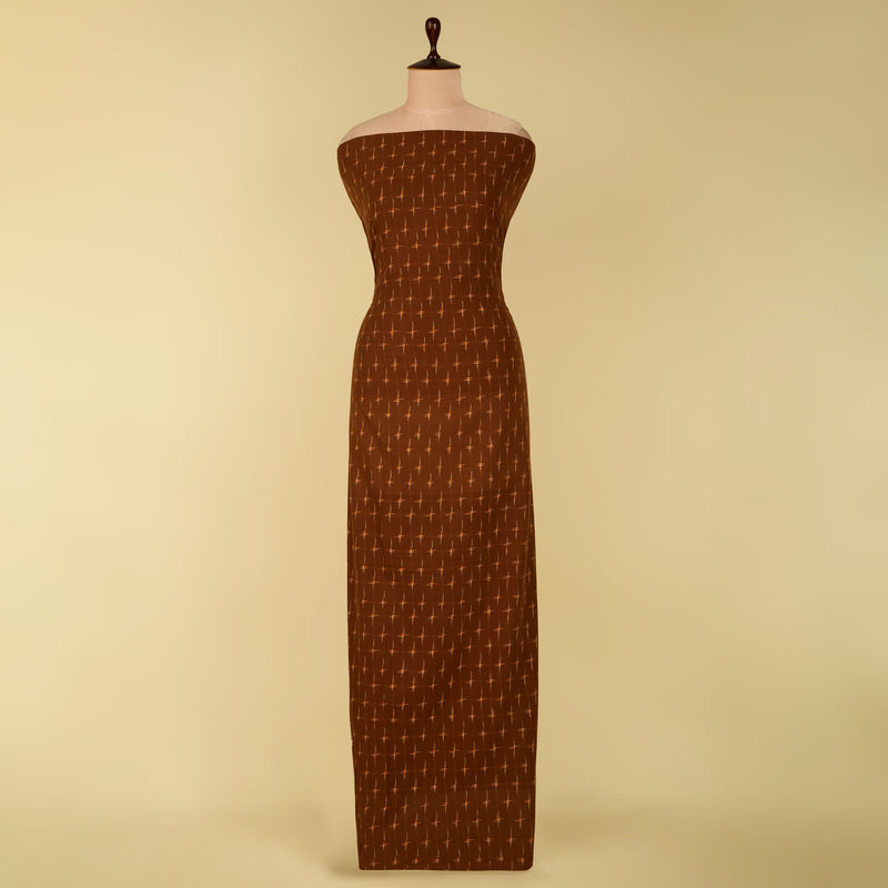 Coffee Brown Handloom Cotton Ikat Fabric