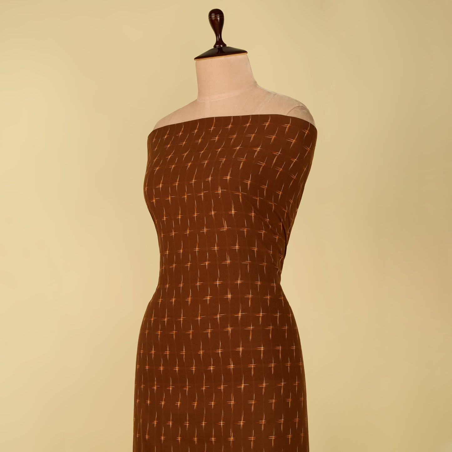 Coffee Brown Handloom Cotton Ikat Fabric