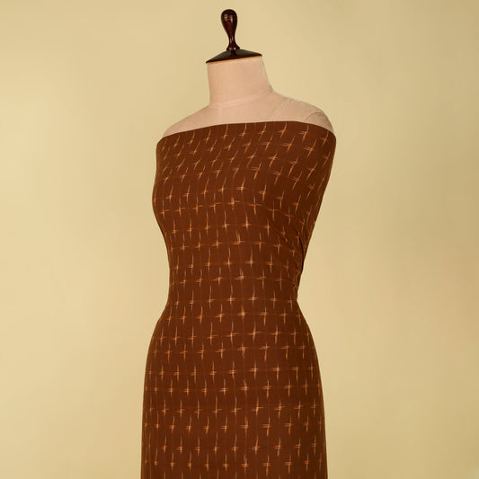 Coffee Brown Handloom Cotton Ikat Fabric