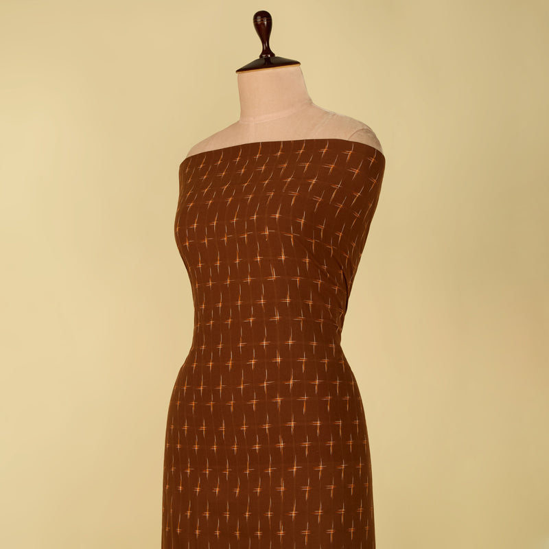 Coffee Brown Handloom Cotton Ikat Fabric