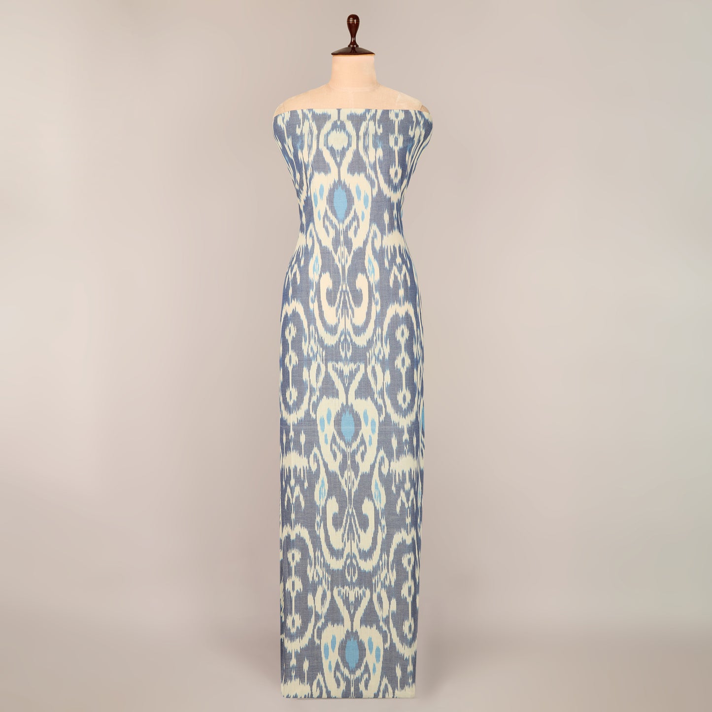 Denim Blue Handloom Cotton Ikat Fabric with rustic charm