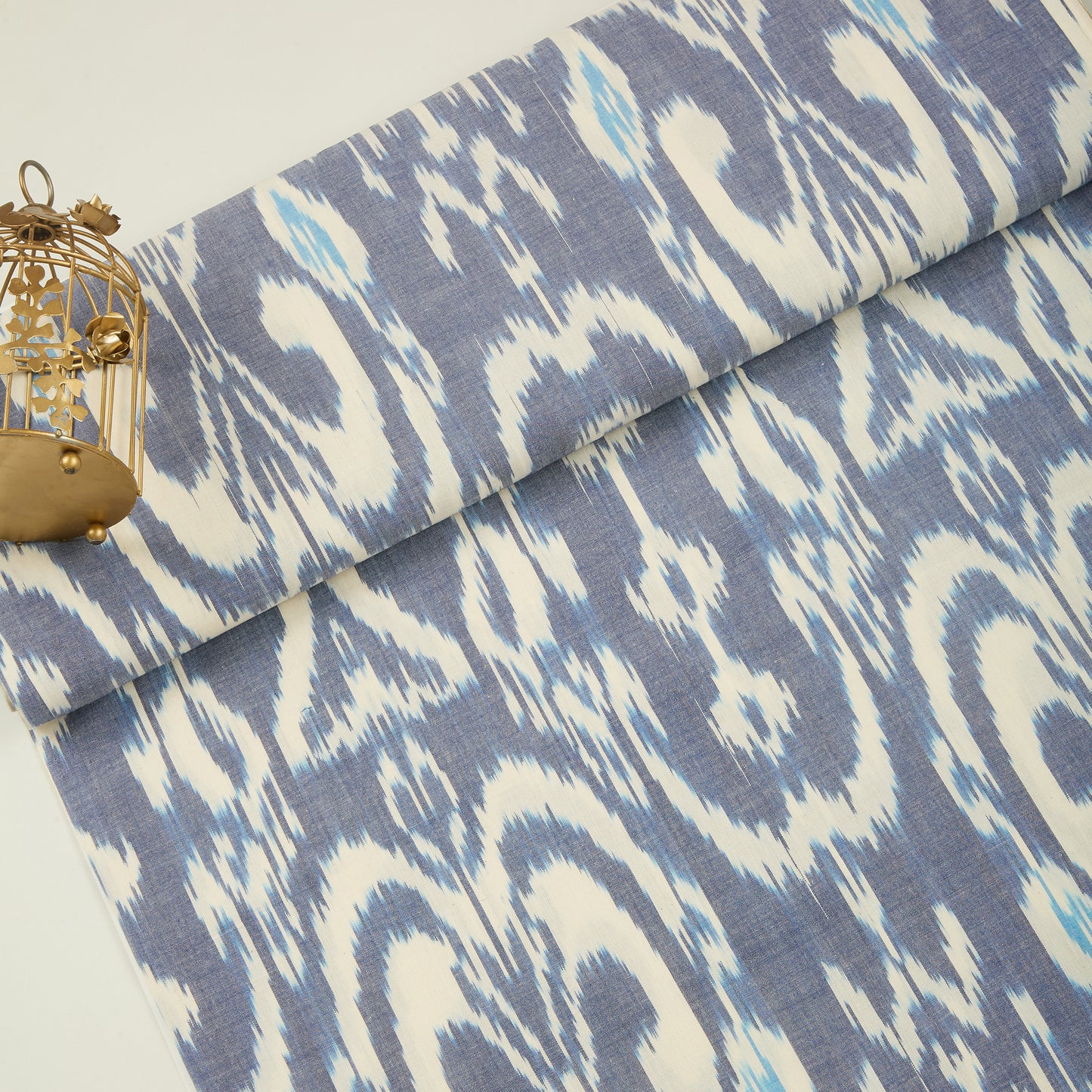 Denim Blue Handloom Cotton Heavy Ikat Fabric