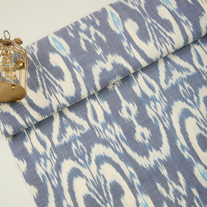 Denim Blue Handloom Cotton Heavy Ikat Fabric