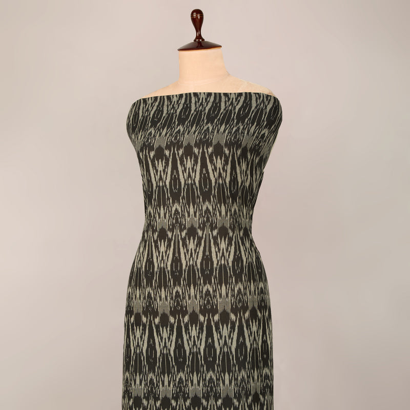 Pure Black Handloom Cotton Ikat Fabric