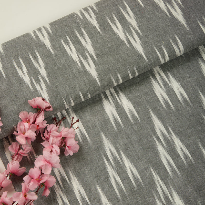 Grey Handloom Cotton Ikat Fabric