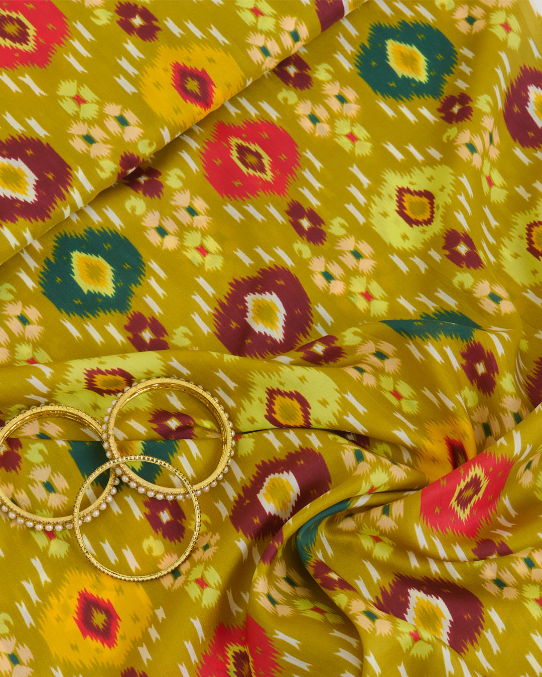 Habutai Silk Patola Printed Fabric – Lime Green