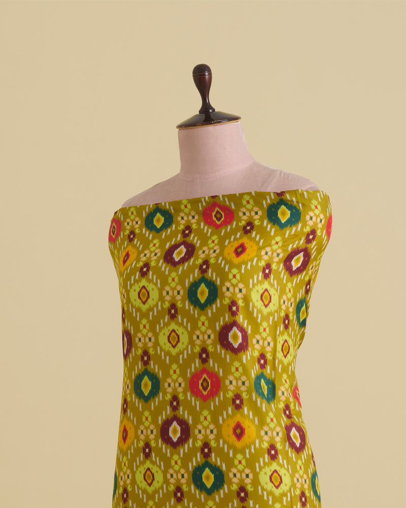 Habutai Silk Patola Printed Fabric – Lime Green