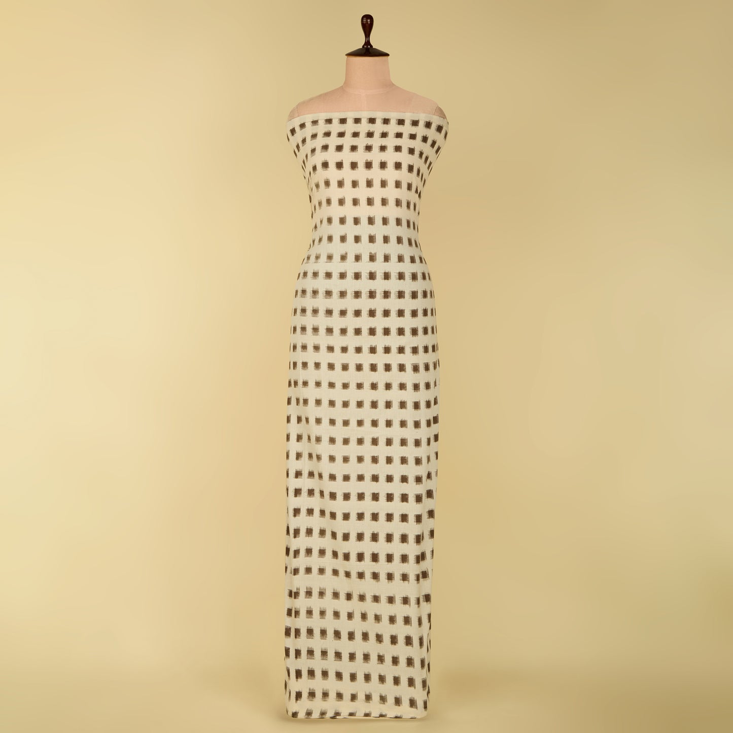 Natural Brown Handloom Cotton Ikat Fabric