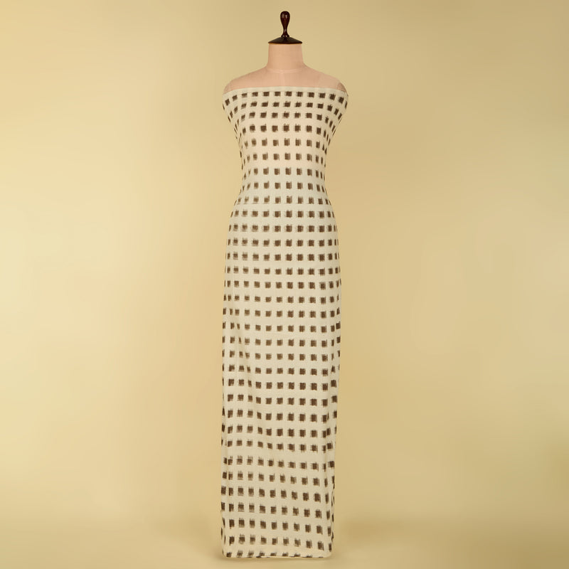 Natural Brown Handloom Cotton Ikat Fabric