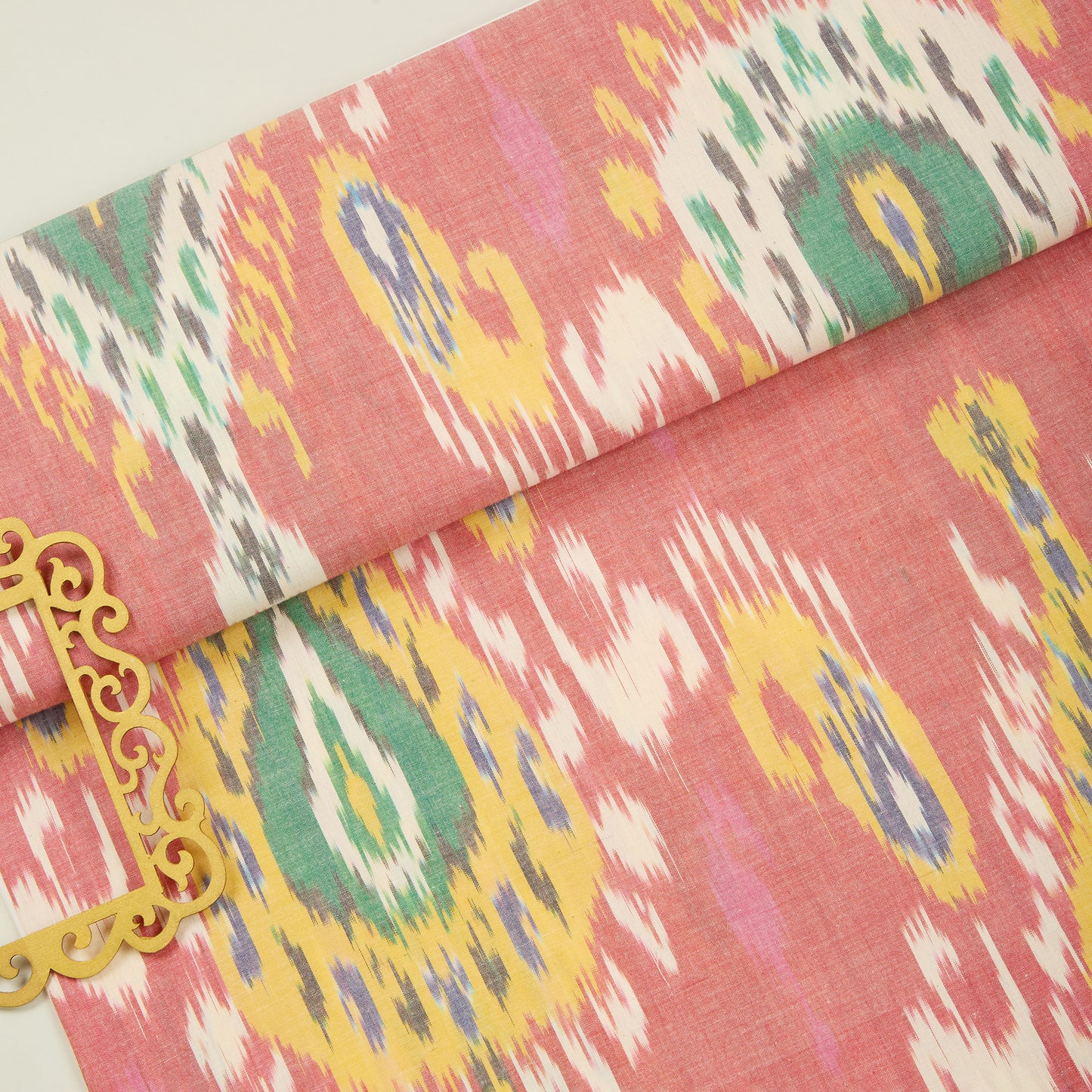 Onion Pink Handloom Cotton Heavy Ikat Fabric