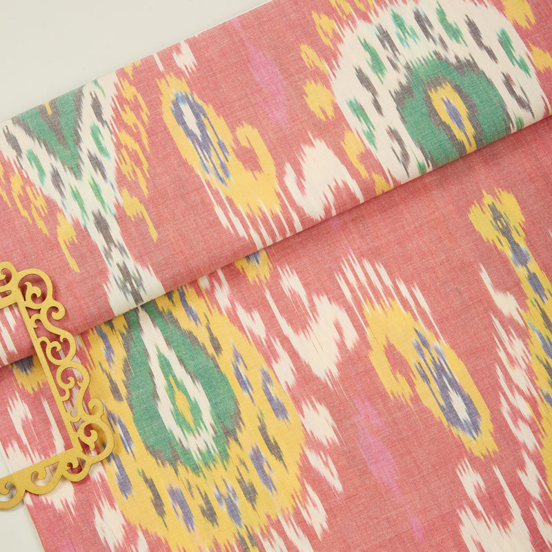 Onion Pink Handloom Cotton Heavy Ikat Fabric