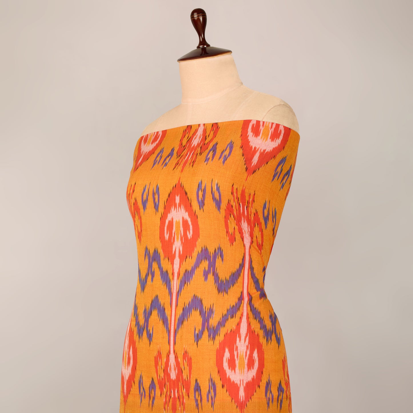 Orange Handloom Cotton Heavy Ikat Fabric