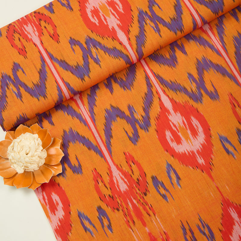 Orange Handloom Cotton Heavy Ikat Fabric