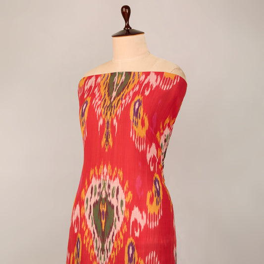 Red Handloom Cotton Heavy Ikat Fabric