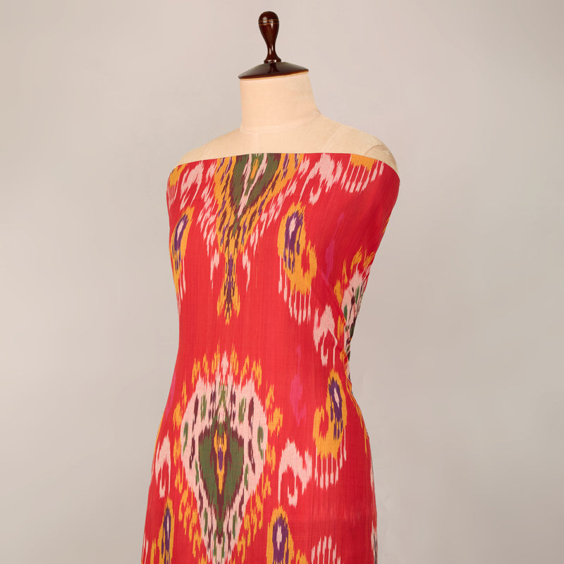 Red Handloom Cotton Heavy Ikat Fabric