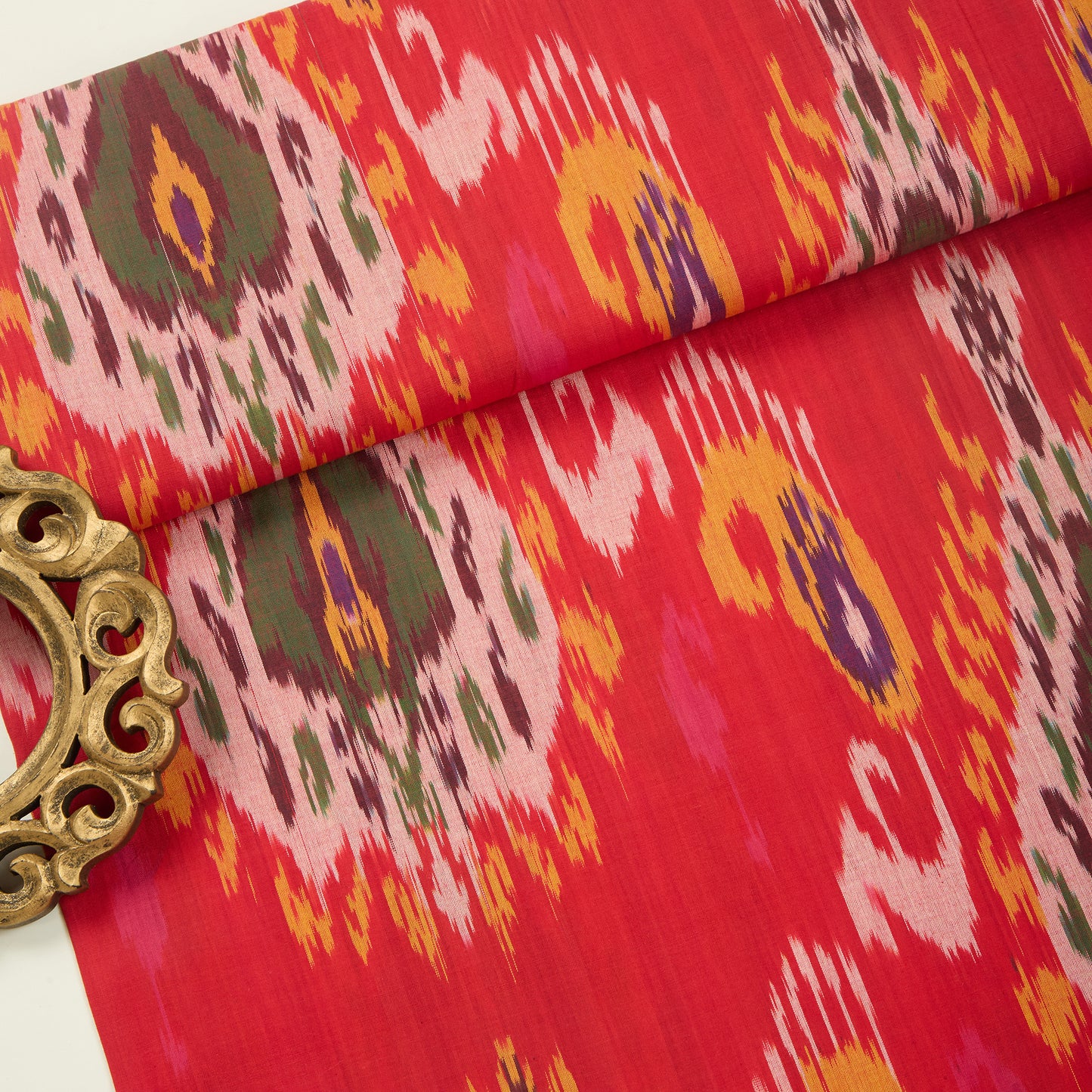 Red Handloom Cotton Heavy Ikat Fabric