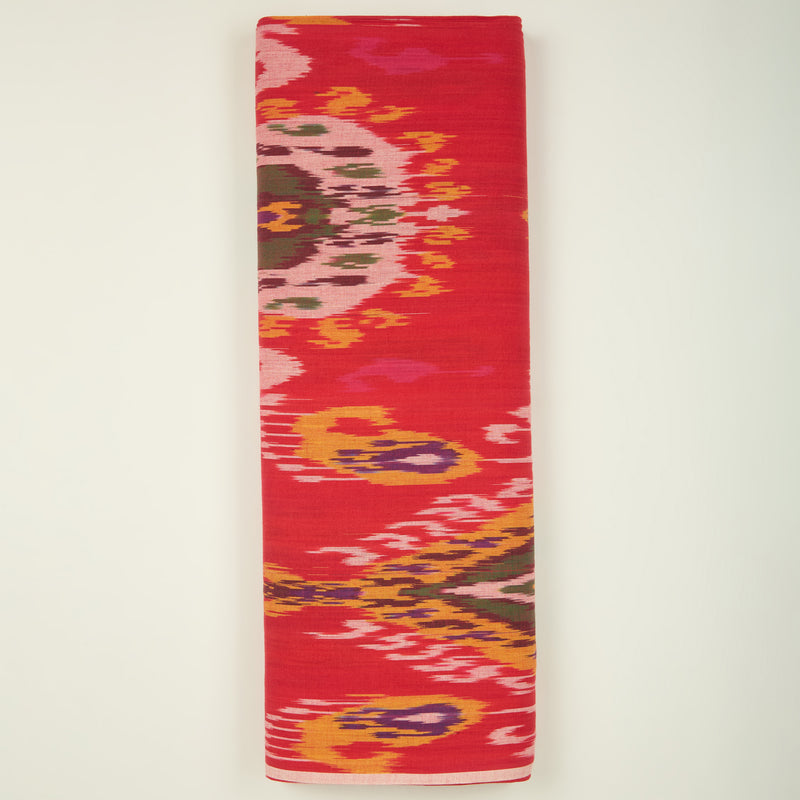 Red Handloom Cotton Heavy Ikat Fabric