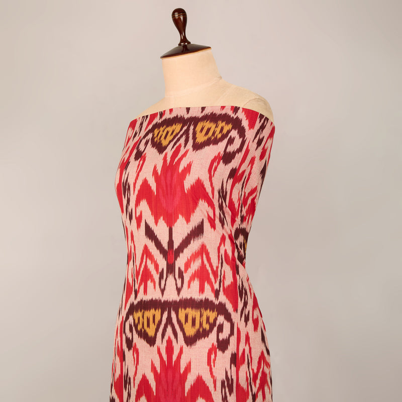 Ruby Red Handloom Cotton Heavy Ikat Fabric