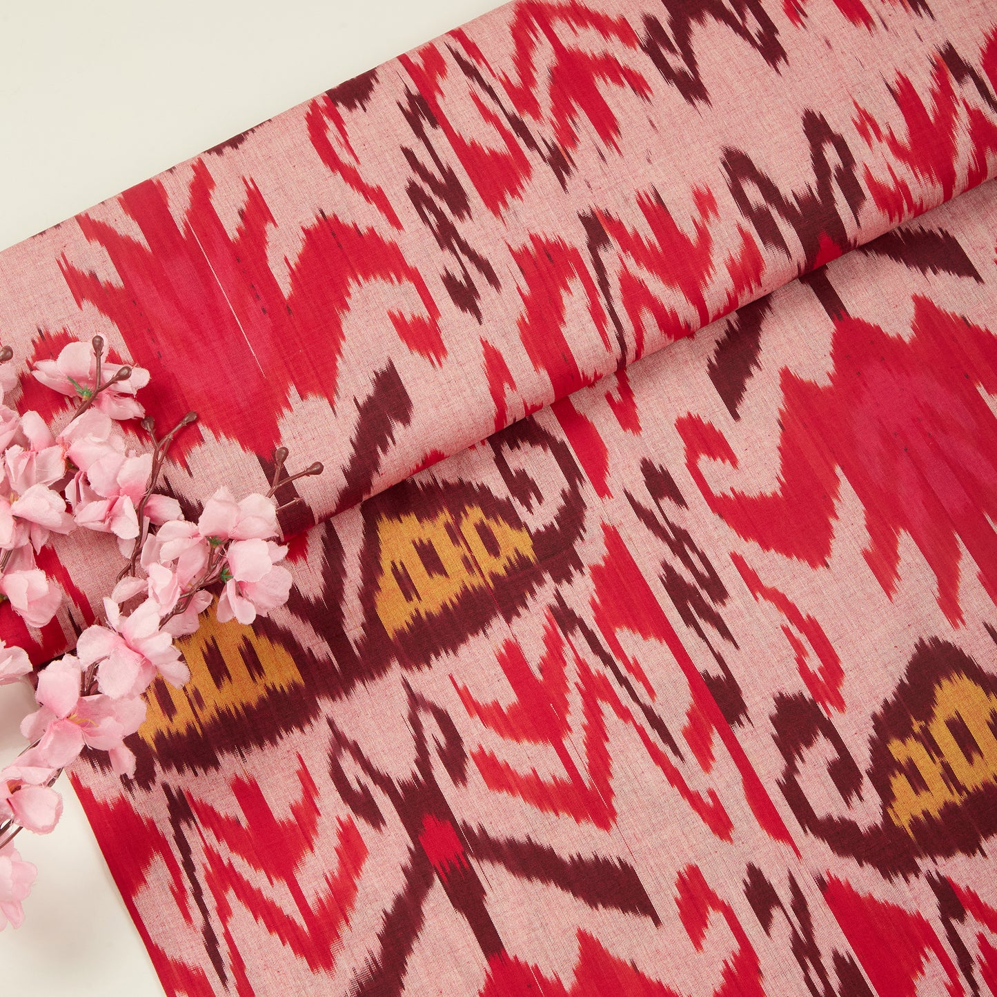 Ruby Red Handloom Cotton Heavy Ikat Fabric