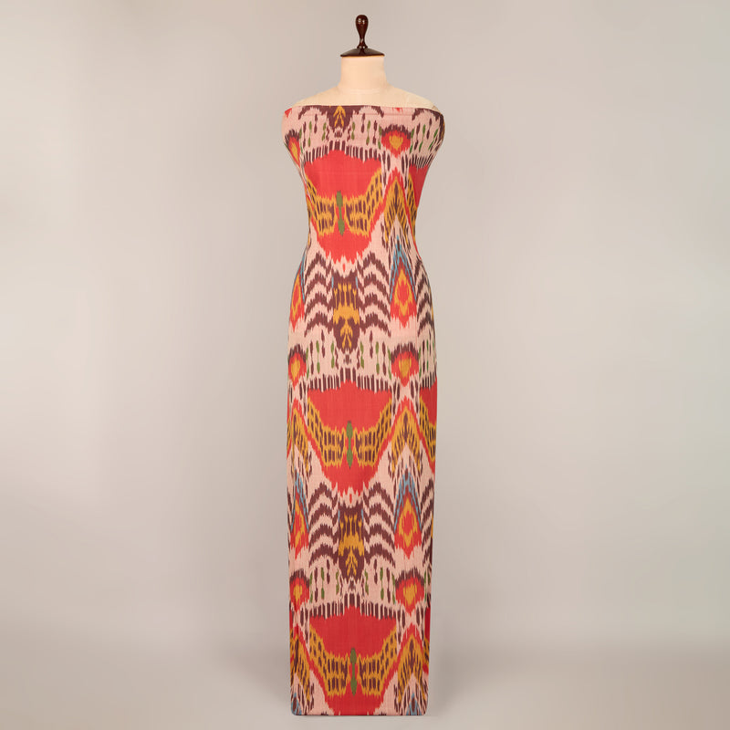 Red Handloom Cotton Heavy Ikat Fabric