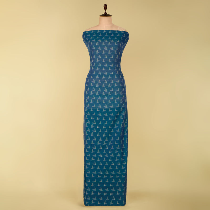Teal Blue Handloom Cotton Ikat Fabric