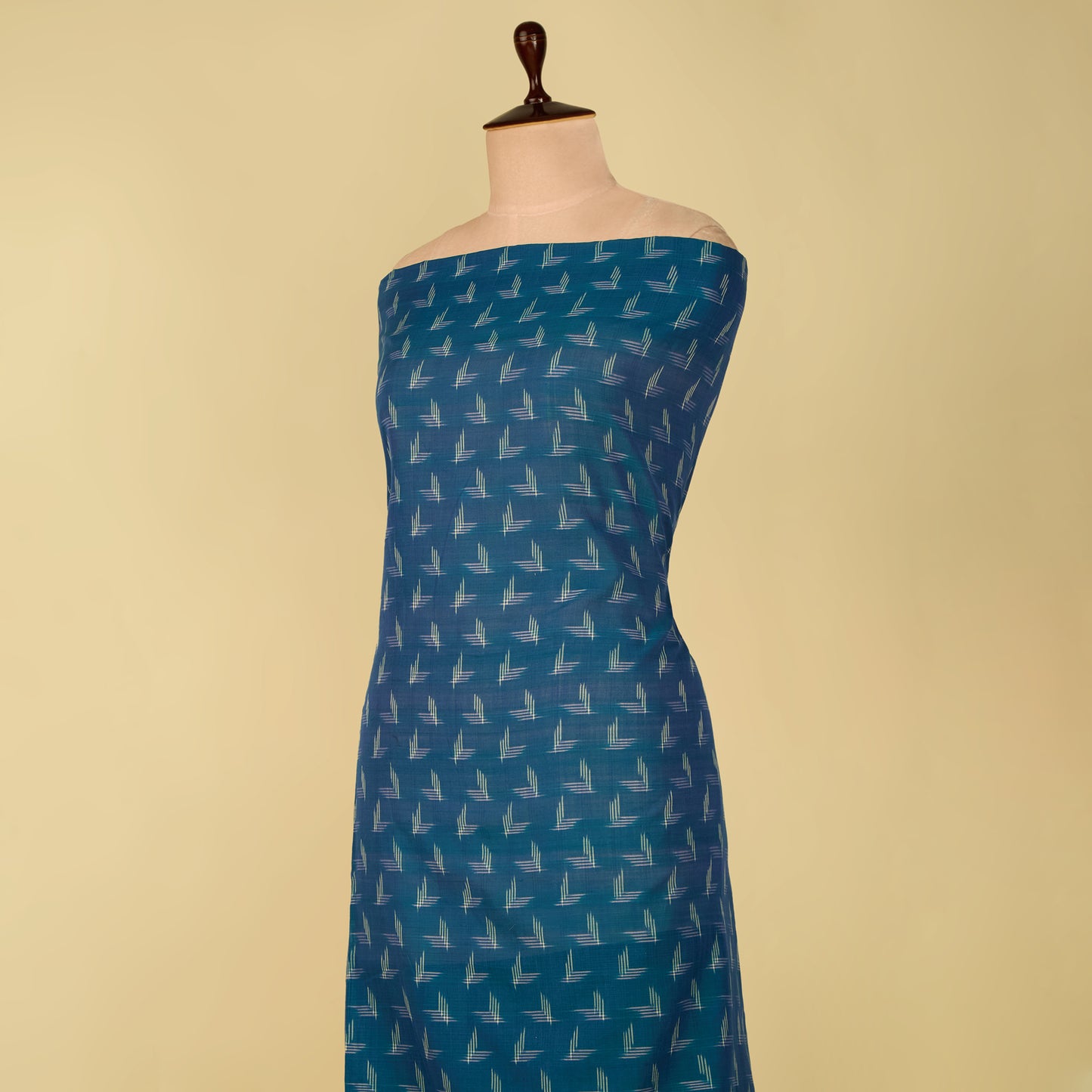 Teal Blue Handloom Cotton Ikat Fabric