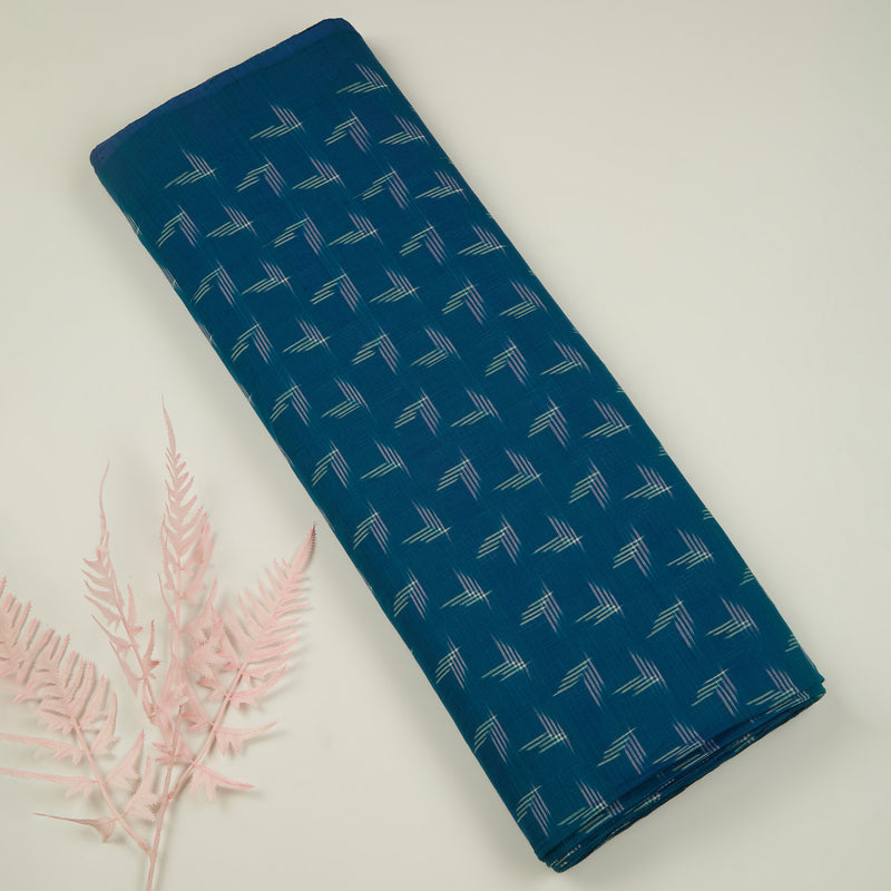Teal Blue Handloom Cotton Ikat Fabric