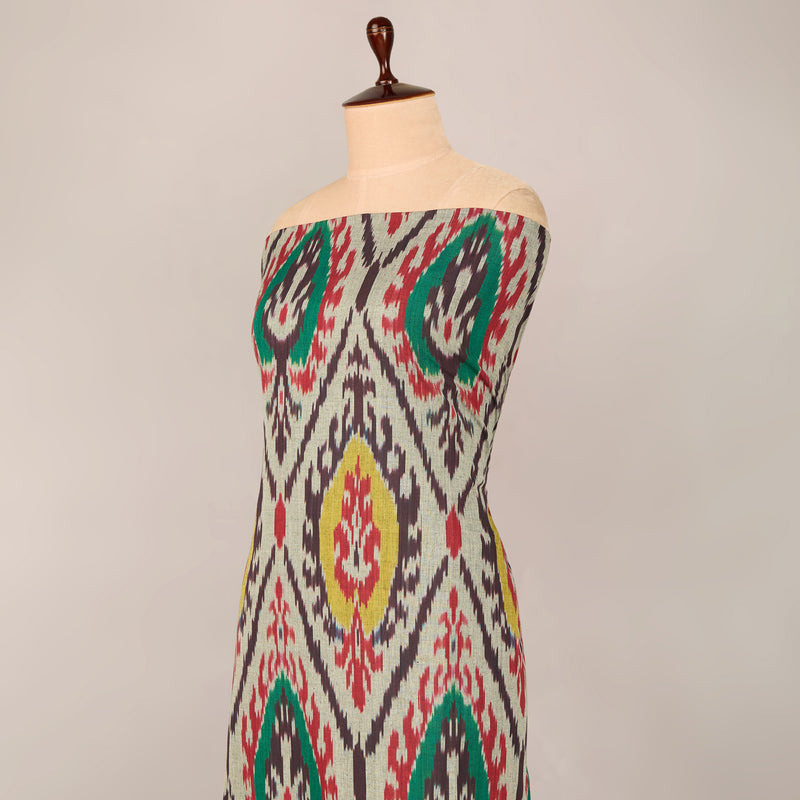 Wine Handloom Cotton Heavy Ikat Fabric