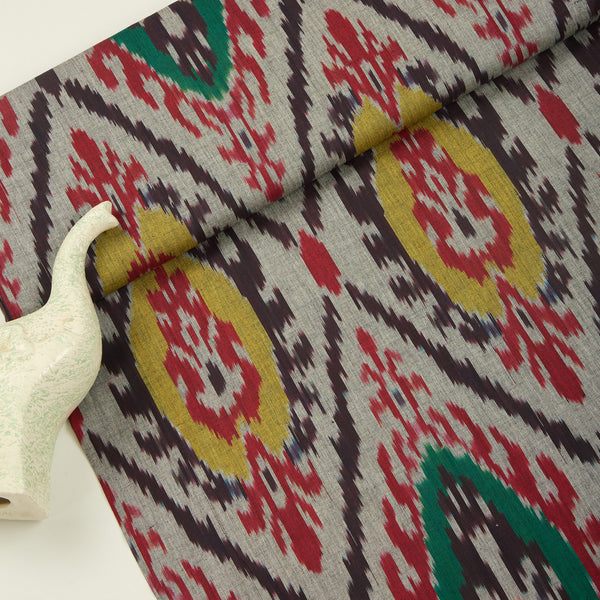 Wine Handloom Cotton Heavy Ikat Fabric