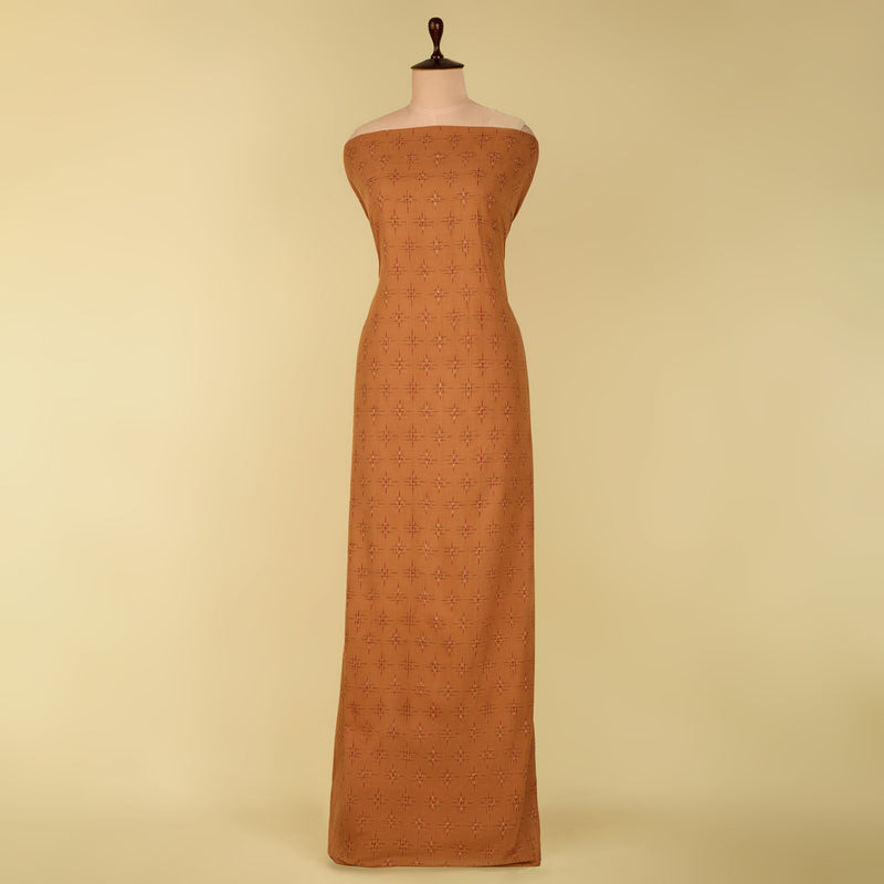 Brown Handloom Cotton Ikat Fabric