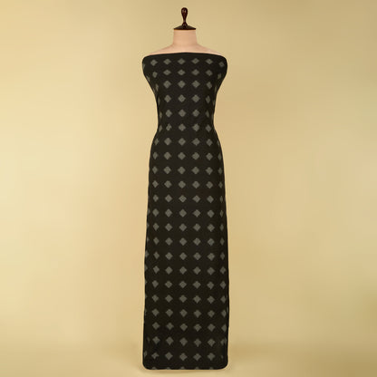 Black Handloom Cotton Ikat Fabric