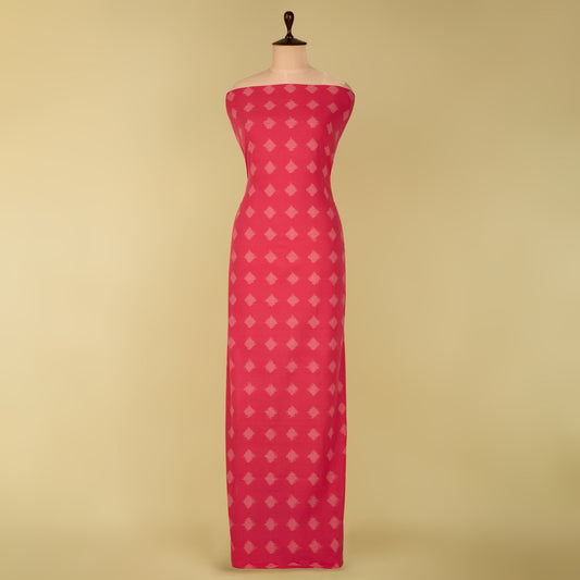 White and Pink Handloom Cotton Ikat Fabric
