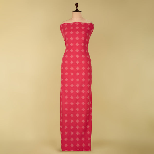 White and Pink Handloom Cotton Ikat Fabric