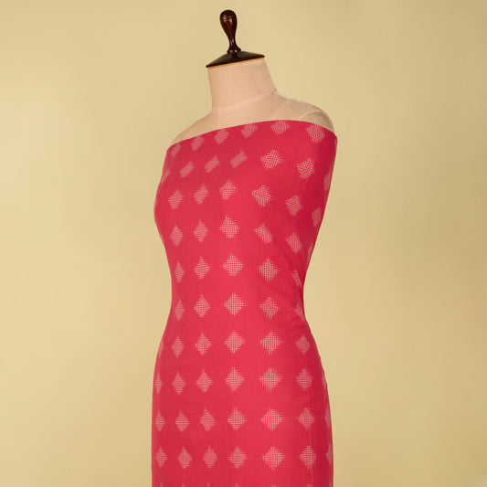 White and Pink Handloom Cotton Ikat Fabric