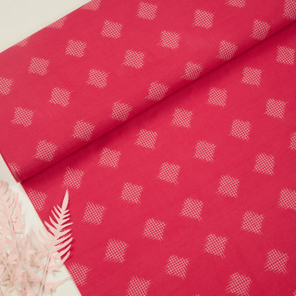 White and Pink Handloom Cotton Ikat Fabric