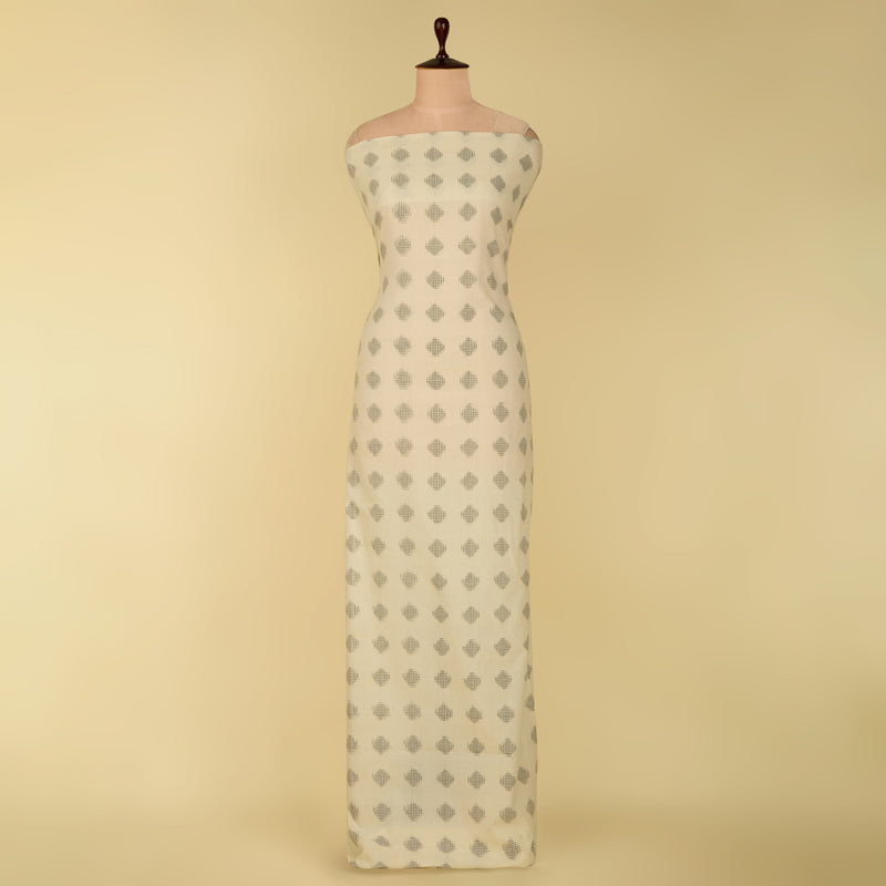 White and Black Handloom Cotton Ikat Fabric