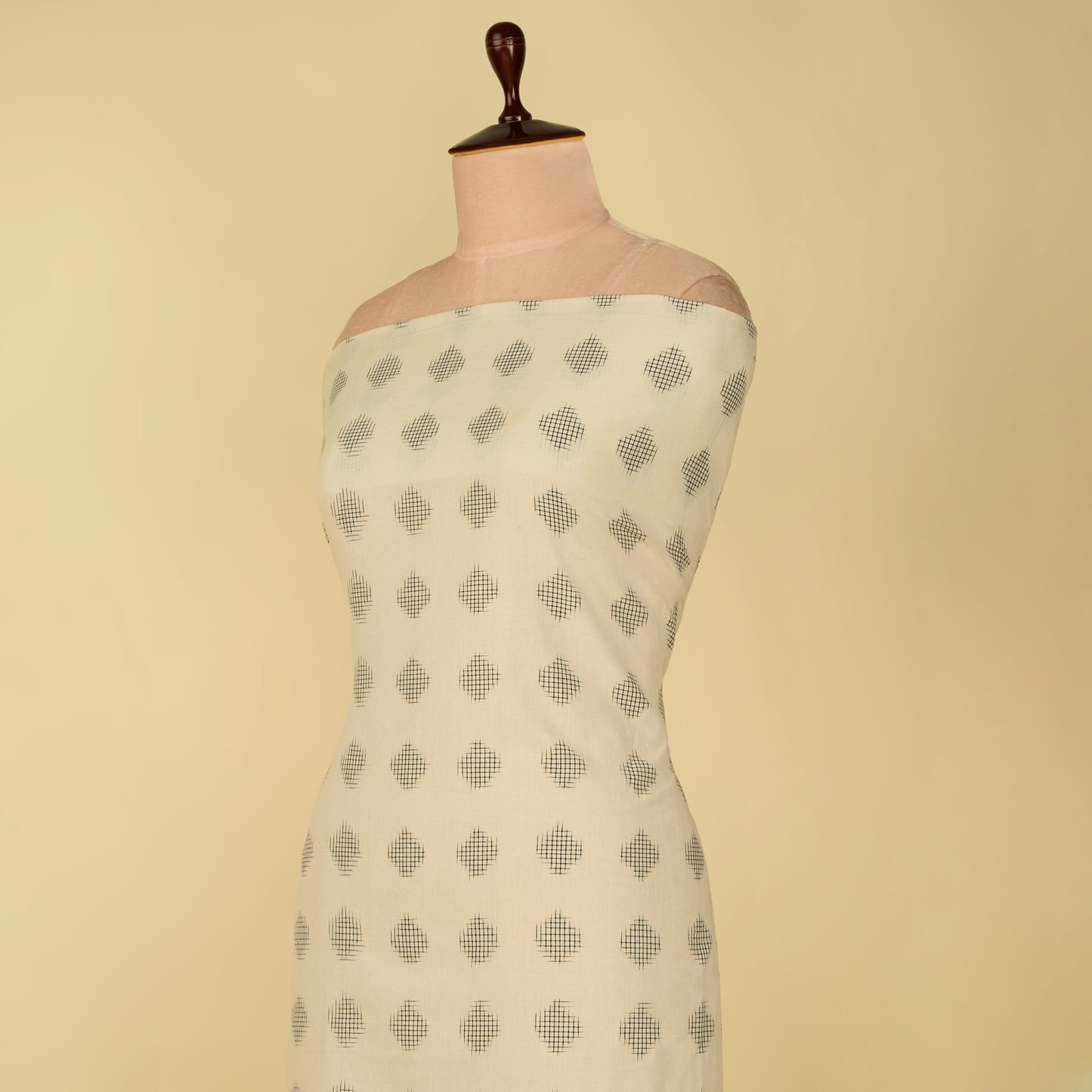 White and Black Handloom Cotton Ikat Fabric