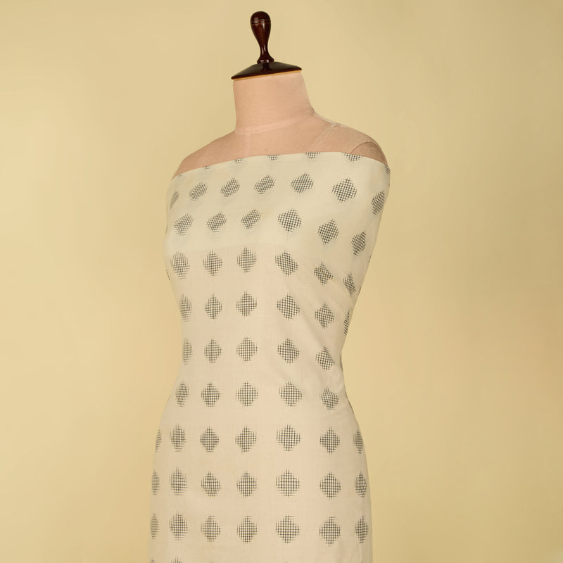 White and Black Handloom Cotton Ikat Fabric