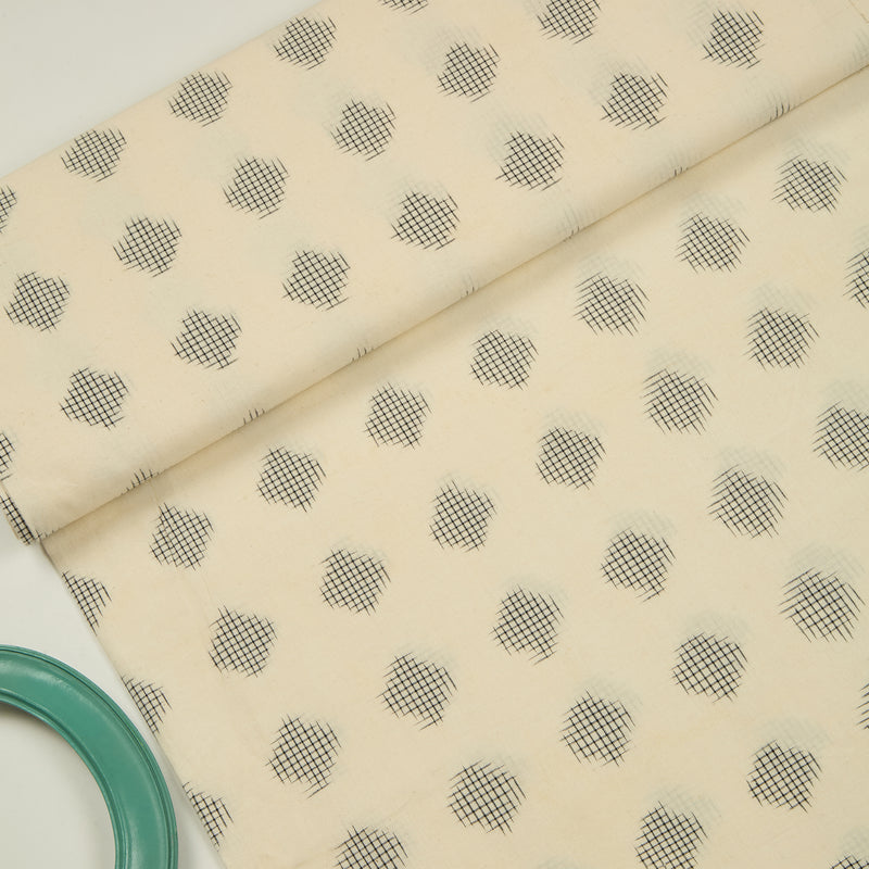 White and Black Handloom Cotton Ikat Fabric