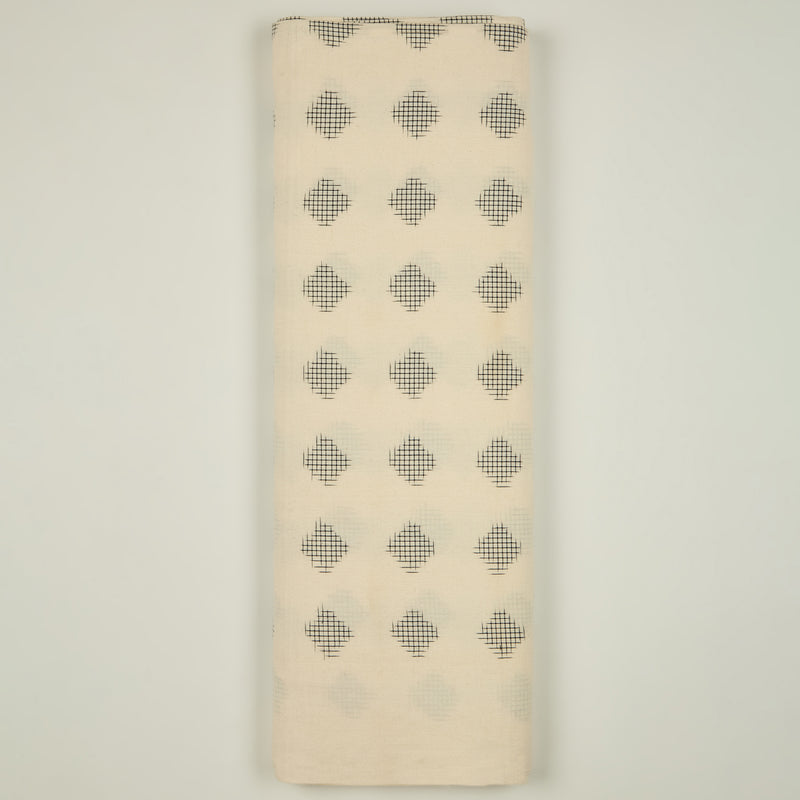 White and Black Handloom Cotton Ikat Fabric